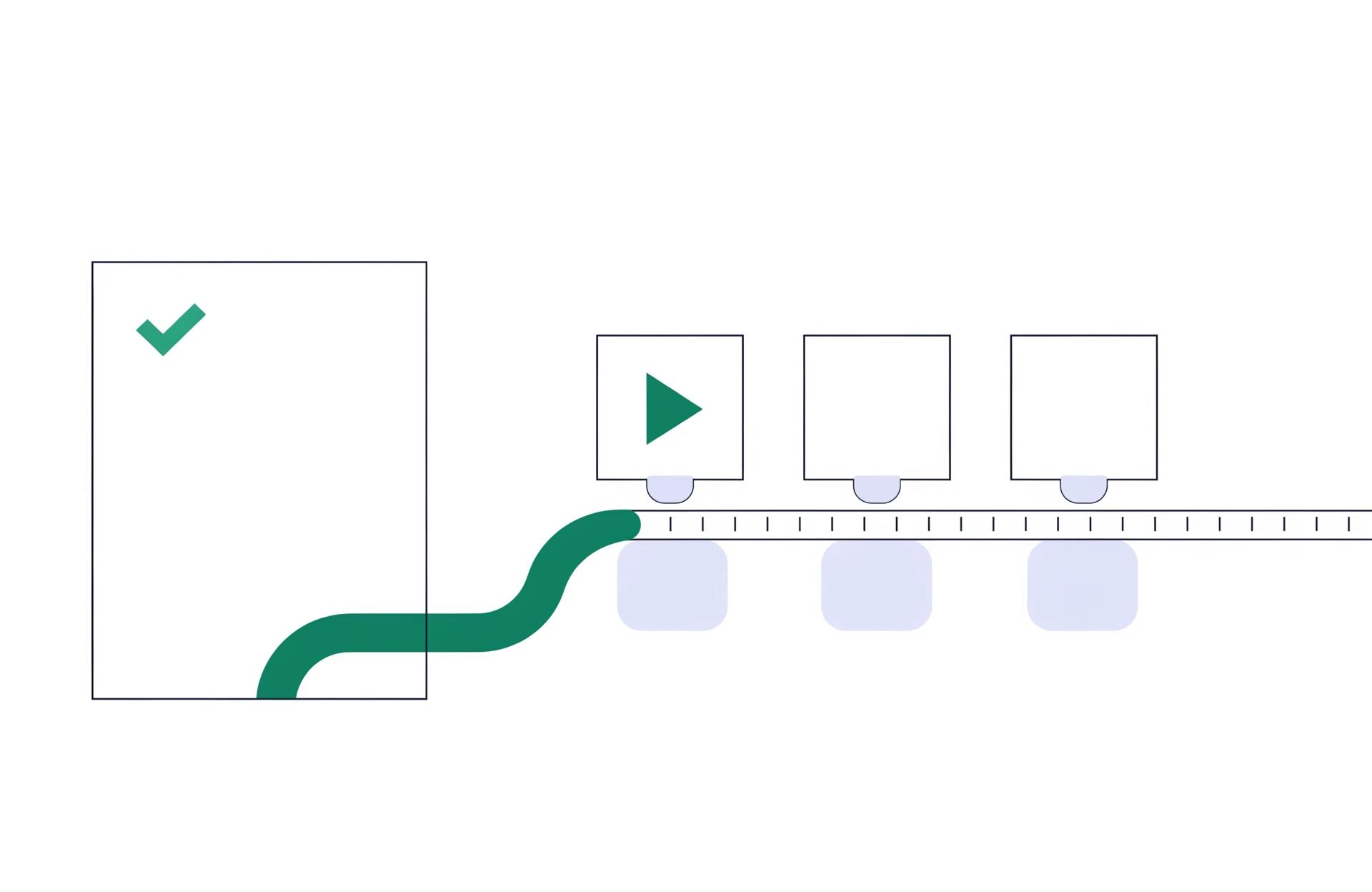 A flat illustration of an approved plan sheet leading onto a track of learning modules.