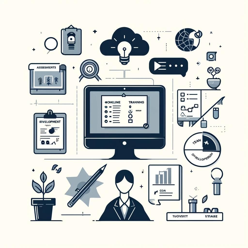 An illustration of training records, charts, and checklists arranged around a monitor.