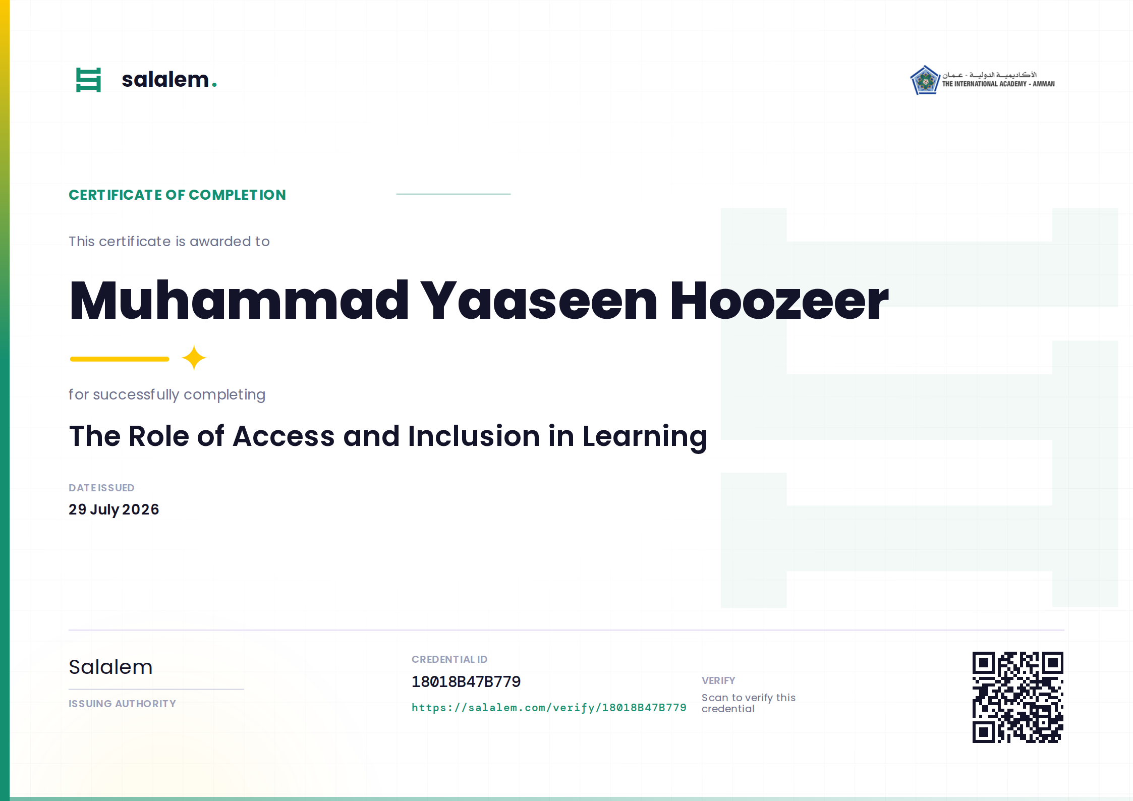 Muhammad Yaaseen Hoozeer — The Role of Access and Inclusion in Learning