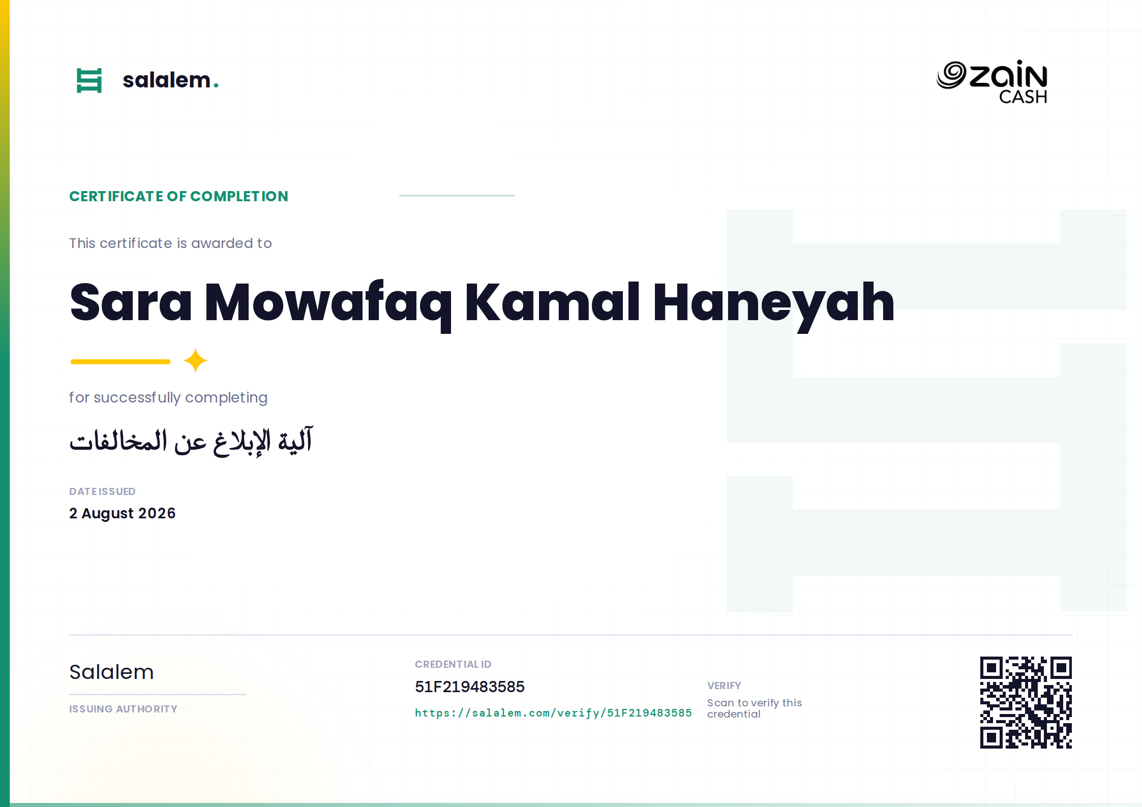 Sara Mowafaq Kamal Haneyah — آلية الإبلاغ عن المخالفات