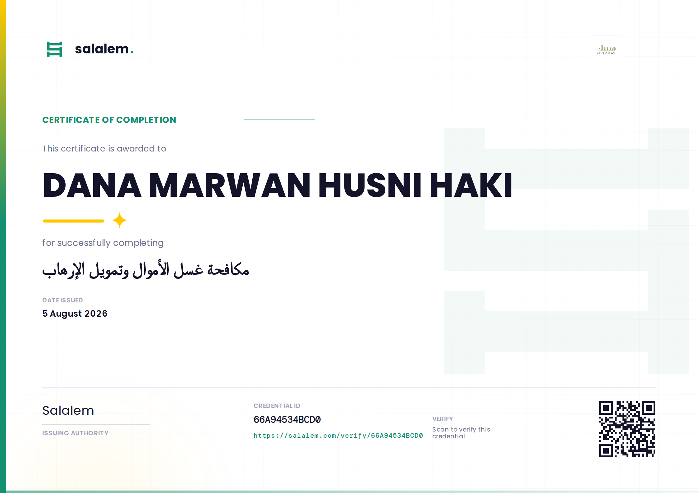DANA MARWAN HUSNI HAKI — مكافحة غسل الأموال وتمويل الإرهاب