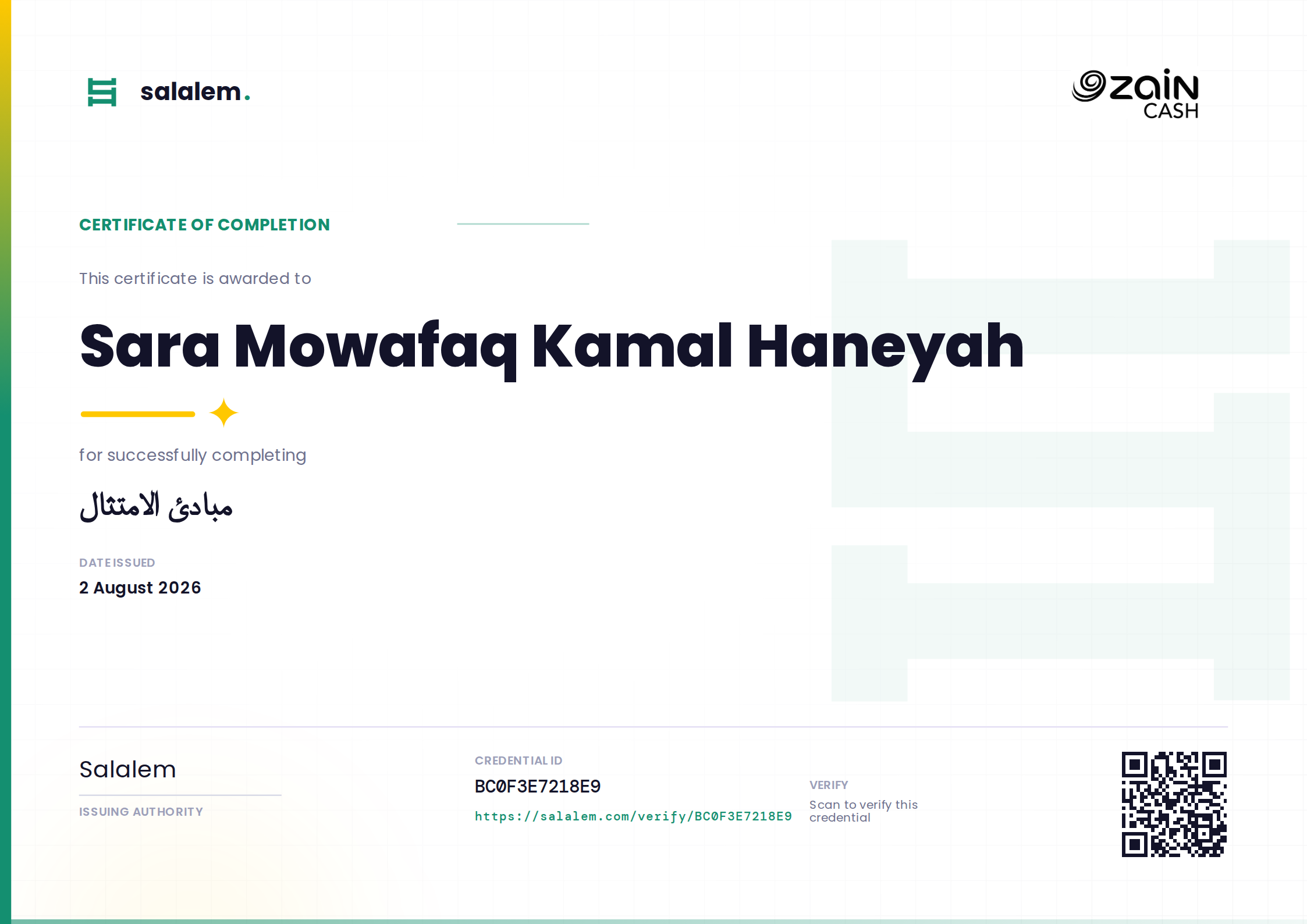 Sara Mowafaq Kamal Haneyah — مبادئ الامتثال